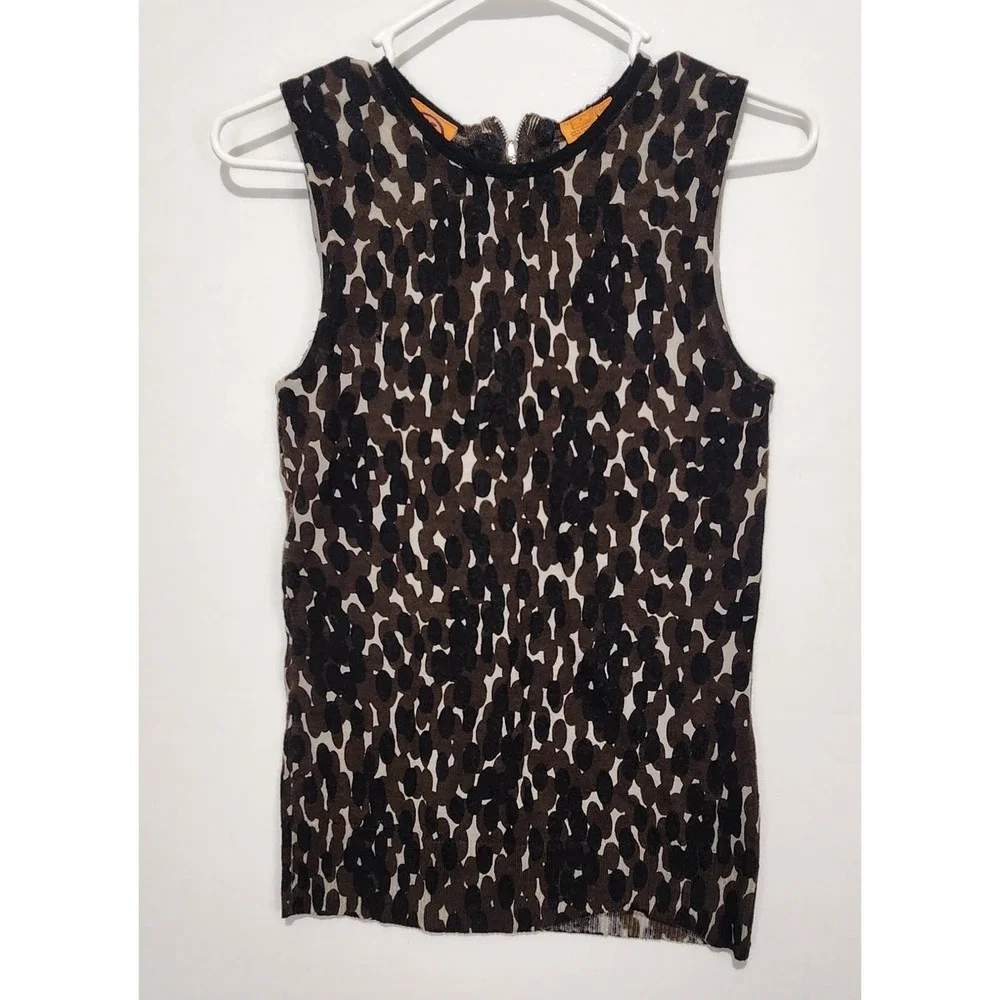 Tory Burch Women's Animal Print Elegant Dressy Knit Top‎ Brown/Black Size S